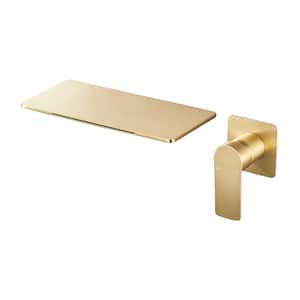 Single-Handle Rectangular Waterfall Wall Mounted Bathroom Faucet in Gold