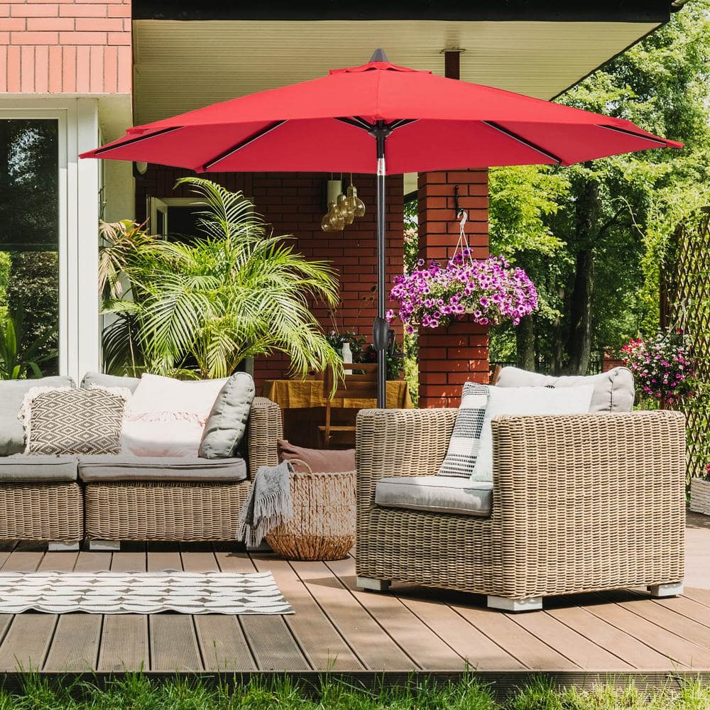 9 ft. Red Canvas Aluminum Market Patio Umbrella with Crank Lift