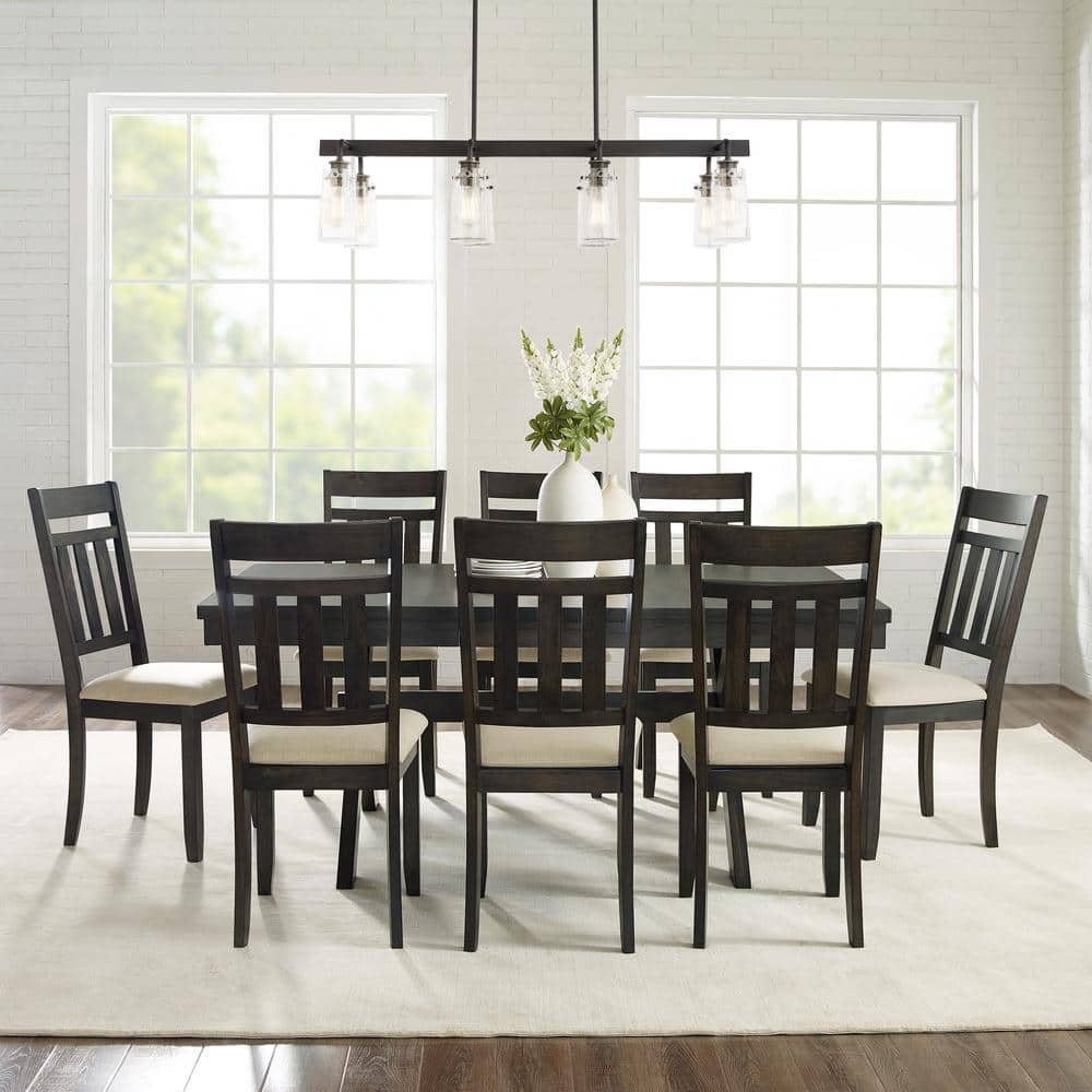 Hayden 9-Piece Slate and Cream Wood Dining Set with Extension Leaf