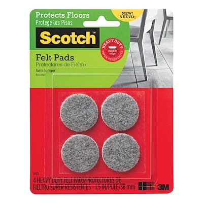 1.5 in. Gray Round Heavy Duty Surface Protection Felt Floor Pads (4-Pack)