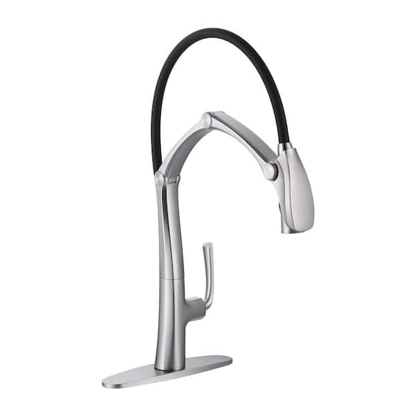 Single Handle Pull-Out Sprayer Kitchen Faucet with Magnetic Docking Spray Head and Deckplate Included in Brushed Nickel