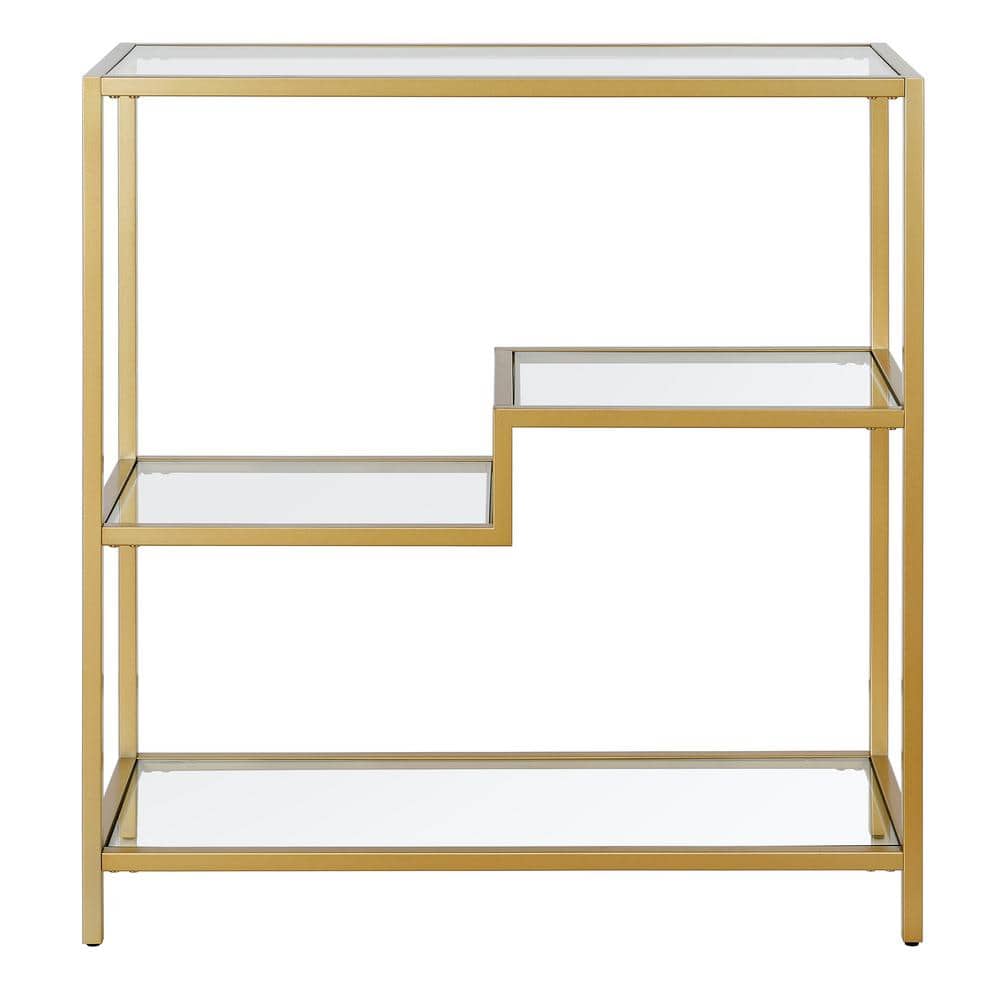 Staggered Gold-Tone 36" Tall Tempered Glass Bookcase