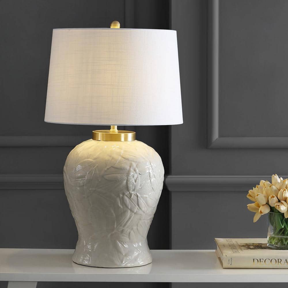 Regency Palm Leaf 31.5 in. Cream Ceramic/Metal Bohemian Cottage LED Table Lamp price history on PriceWatchPro