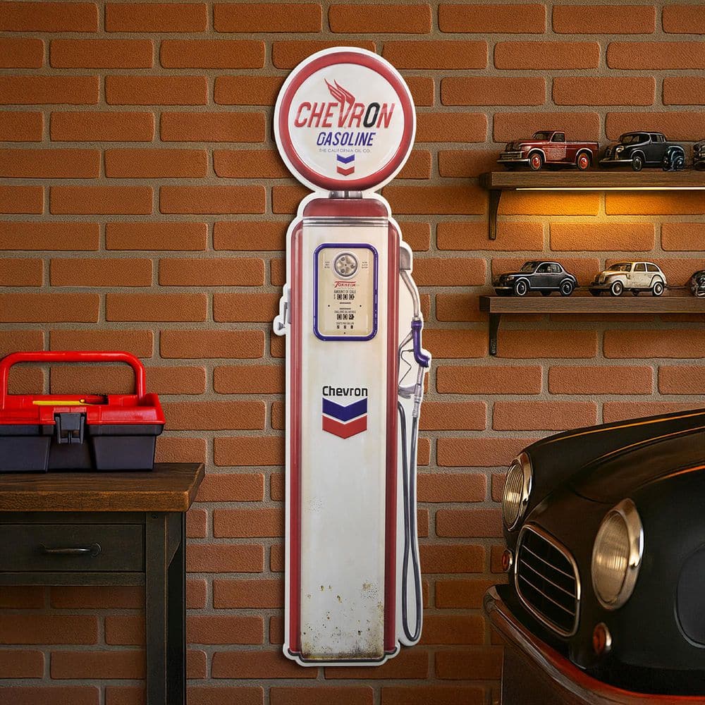 コレクション 1962's CHEVRON GAS&OIL CO, American Art Decor Chevron Oil Vintage Gas Pump Metal Sign-Retro