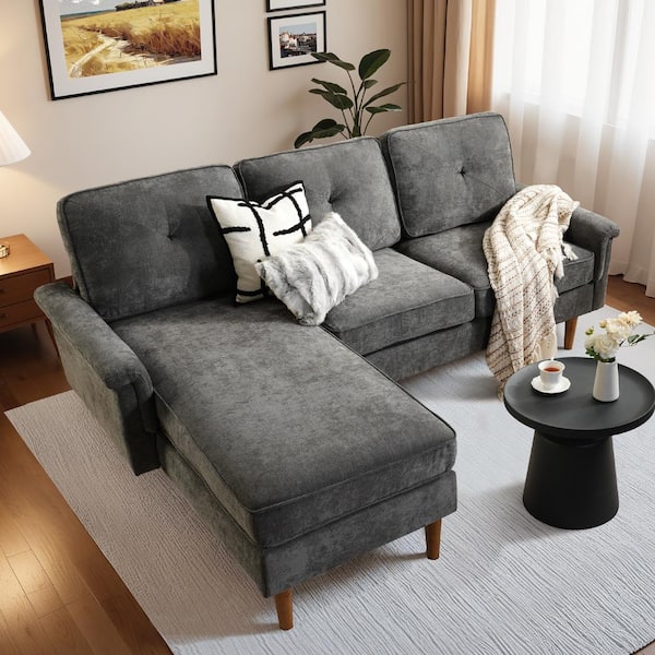 Allwex Zephyr 87 in. Straight Arm 2-Piece Polyester Modern L-shape Modular Sectional Sofa in Dark Gray with Left Chaise