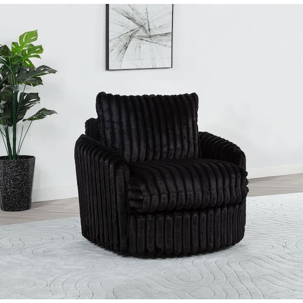 Sarco Black Corduroy Upholstered Swivel Accent Arm Chair