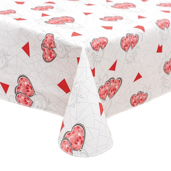 Valentine's Day Tablecloth 52'' X 70'' Vinyl Tablecloths with Flannel Backing Wipeable Spillproof Plastic Table Cover