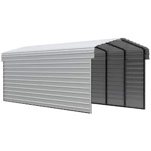 10 ft. W x 29 ft. D x 9 ft. H Eggshell Galvanized Steel Carport with 2-sided Enclosure