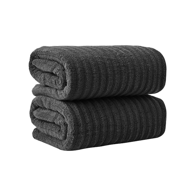 Midnight Grey Premium Cotton Ribbed Textured 2-Pack Bath Sheet Set