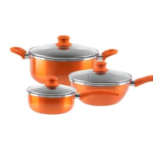 3-Piece Orange Nonstick Pot and Pan for Wok, Soup and Milk with Lids