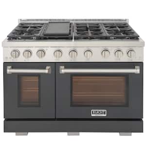 48 in. 6.7 cu. ft. 7- Burners Natural Gas Range 2 Ovens 1 Convection in Cement Gray with True Simmer Burners