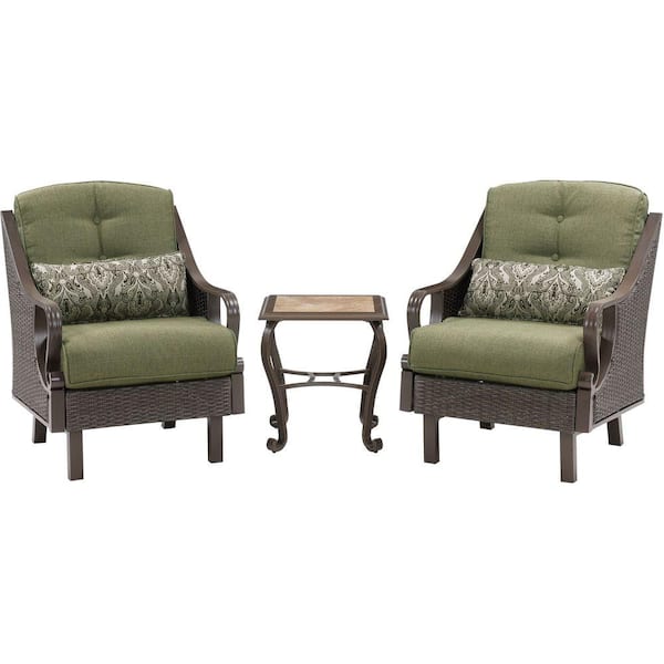 Hanover Ventura 3-Piece All-Weather Wicker Patio Chat Set with Vintage Meadow Cushions
