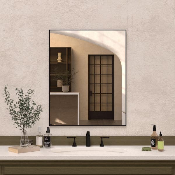 Hermitage Bath Oblivion 24 in. W. x 30 in. H Rectangular Framed Wall Bathroom Vanity Mirror in Matte Black