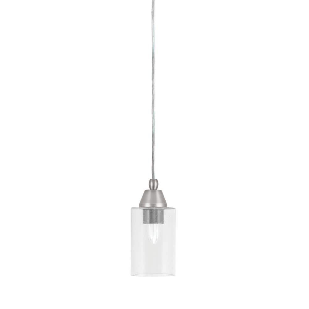 Bryson 4 in. 1-Light Brushed Nickel Cord Pendant Light with 4 in. Clear Bub