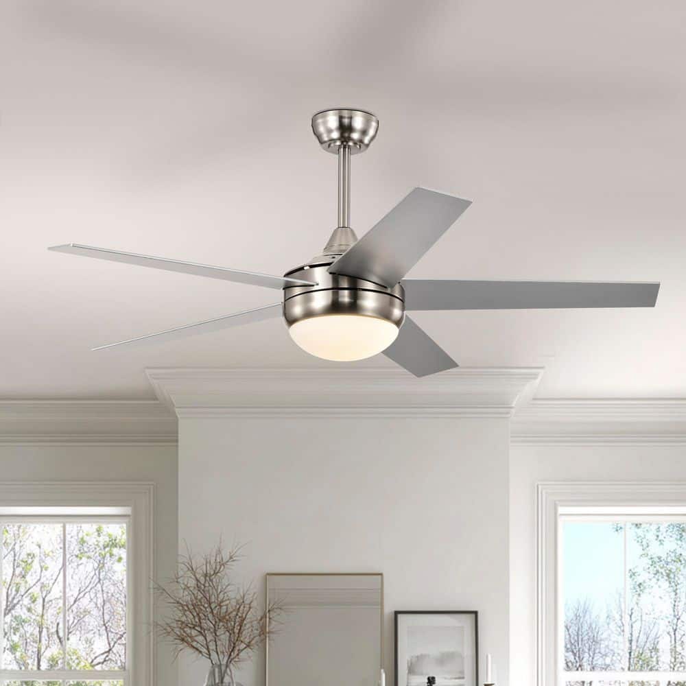 52 in. Indoor Brushed Nickel 5-Blade Downrod Mount Standard Design LED Ceiling Fan with Light and Remote Control price history on PriceWatchPro