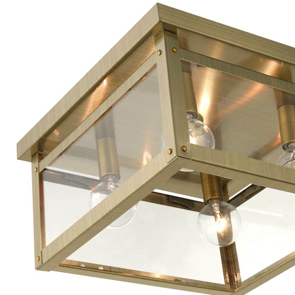 Milford Antique Brass 4-Light Clear Glass Flush Mount