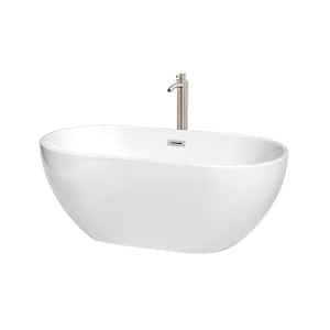 Brooklyn 60 in. Acrylic Flatbottom Bathtub in White with Brushed Nickel Trim and Floor Mounted Faucet