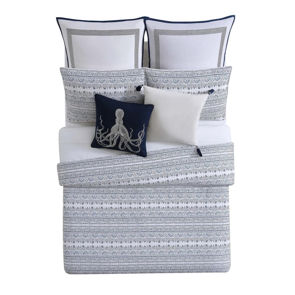 Reef Blue and White Cotton Full Comforter Set