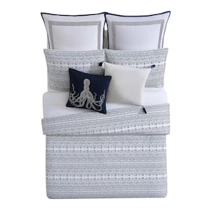Reef White and Blue Duvet with Pillow Shams