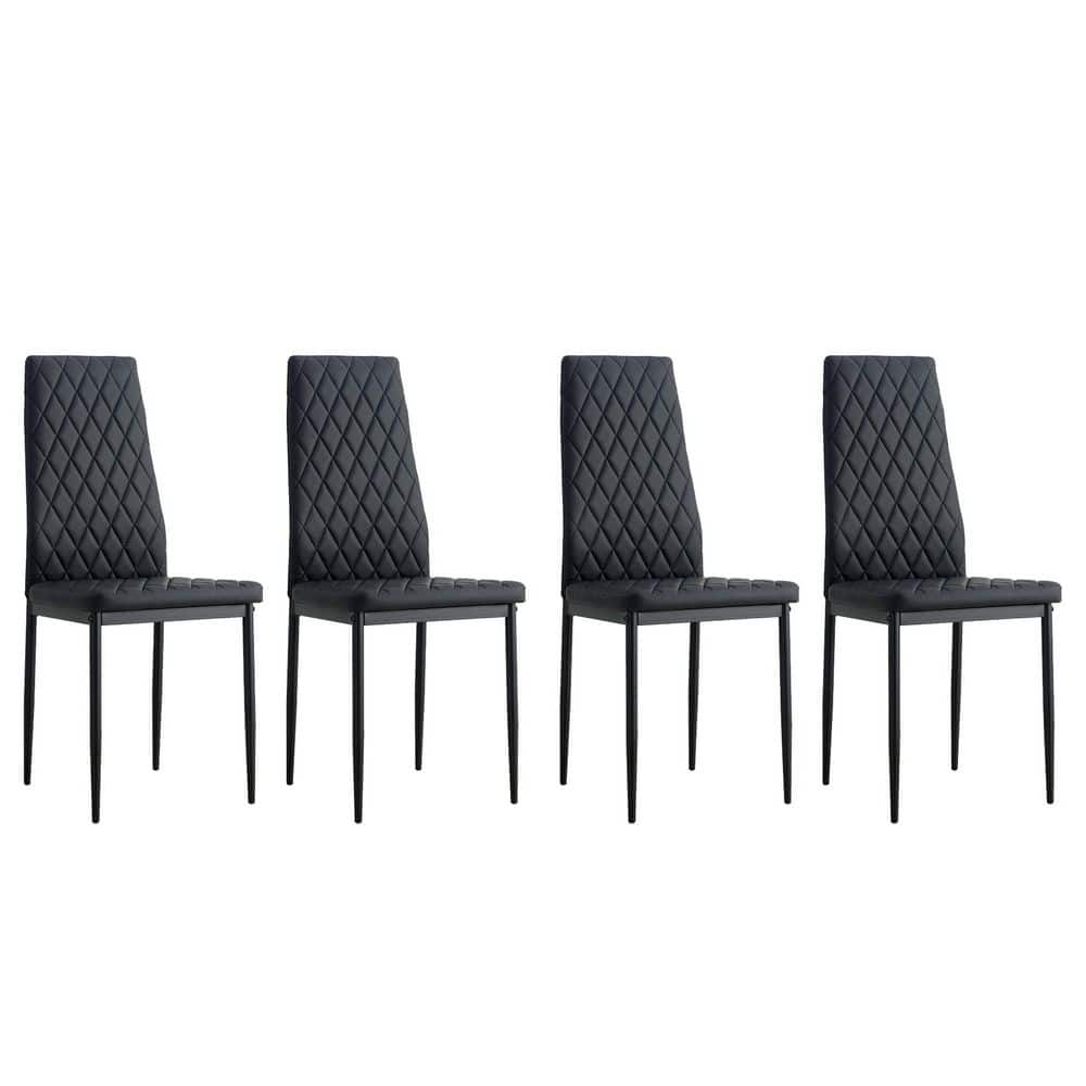 Angel Sar Black PU Leather Dining Chairs, Dining Chairs with Metal Legs