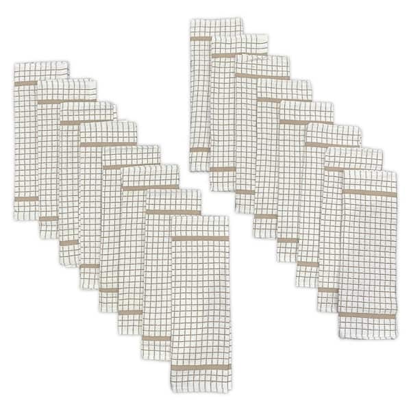 Lintex Hampton Beige Checkered Cotton Blend Dishcloth Set of 16