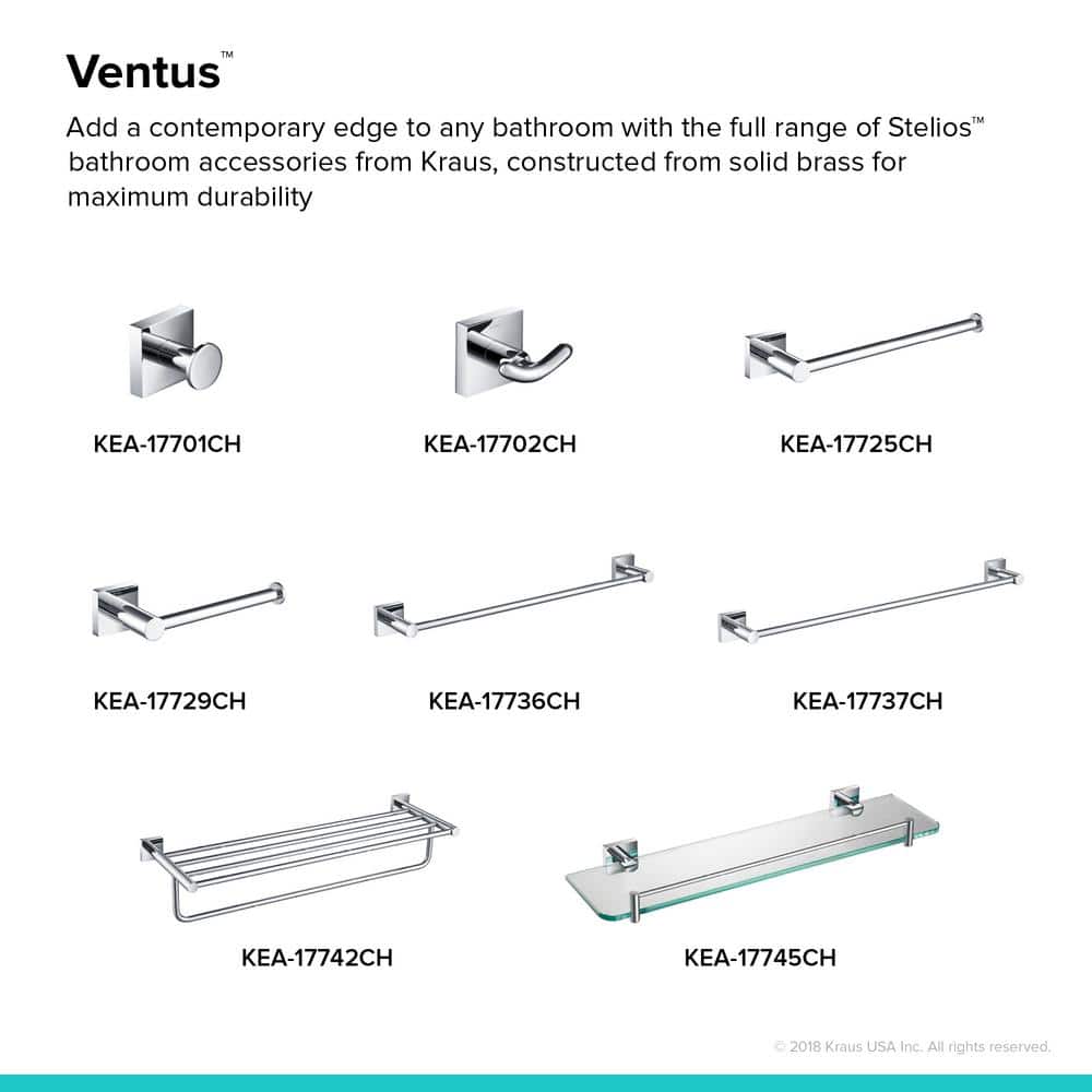 Ventus 25-Inch Chrome Wall Mounted Towel Bar