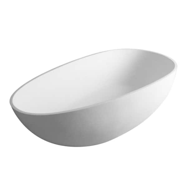 Solid Stone Resin Freestanding Egg Shape Bathtub 64.20 in. x 35.40 in. Soaking Bathtub with Left Drain in Matte White