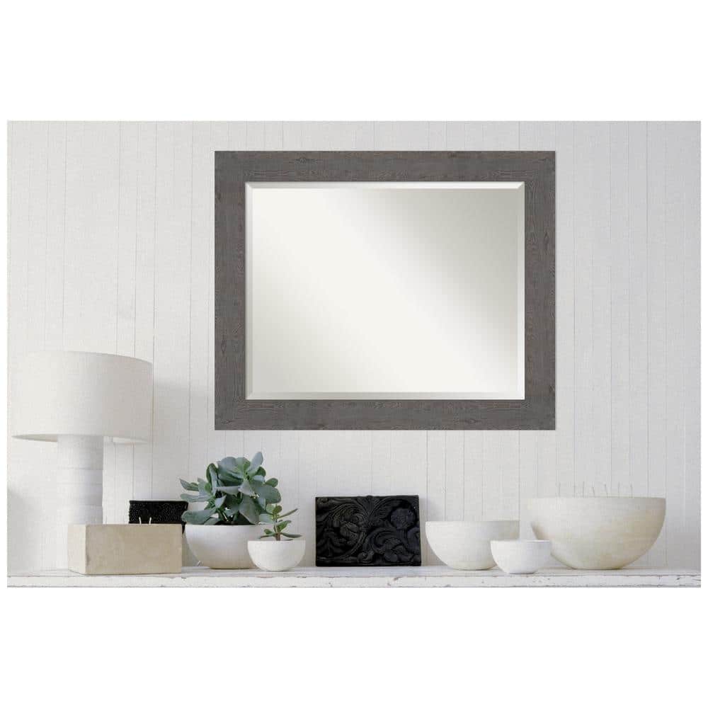 Rustic Plank Grey Woodgrain Rectangular Bathroom Vanity Mirror