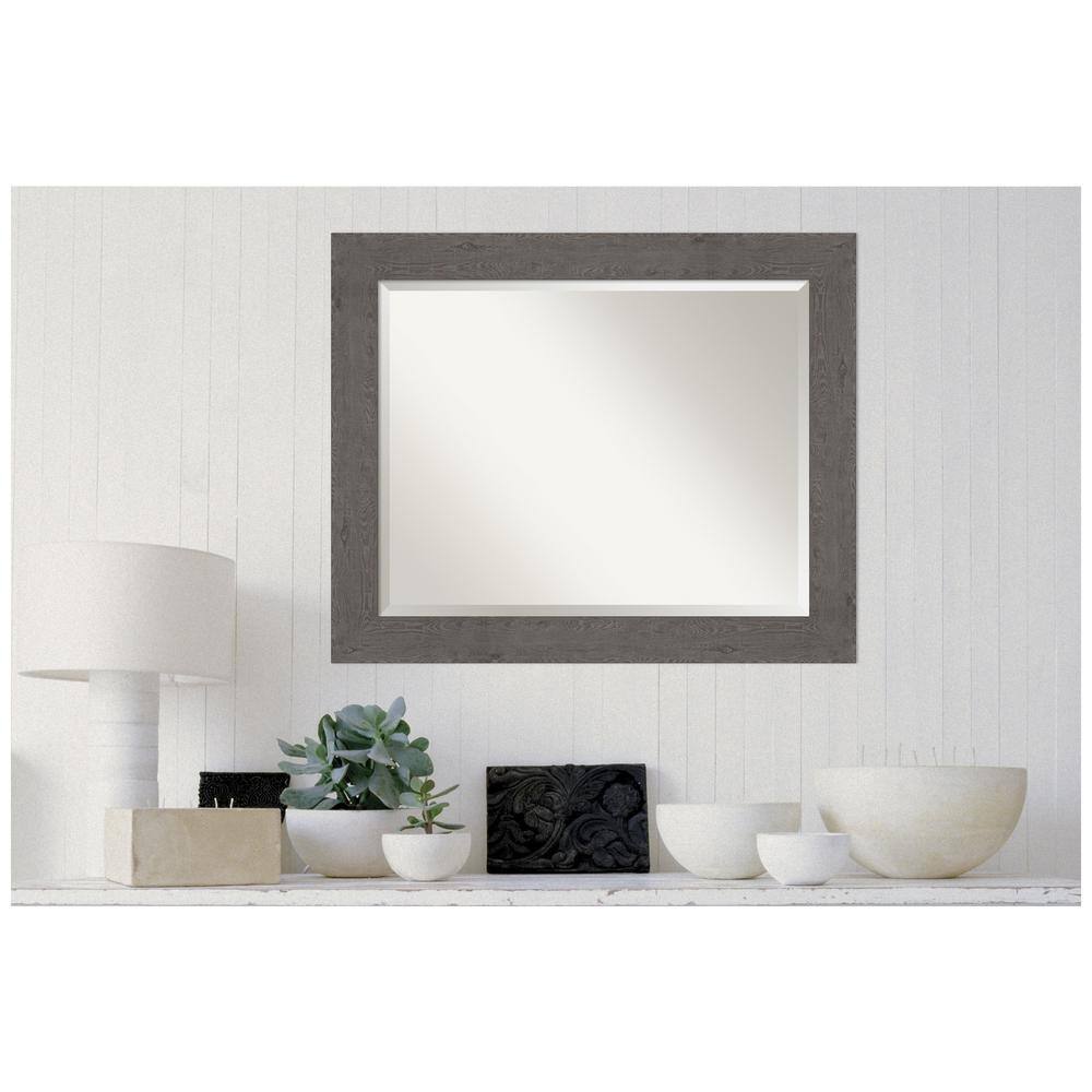 Rustic Plank Grey Woodgrain Rectangular Bathroom Vanity Mirror
