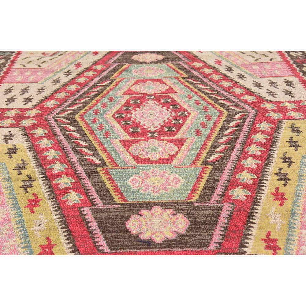 Sedona Red Geometric 9' x 12' Easy-Care Synthetic Area Rug