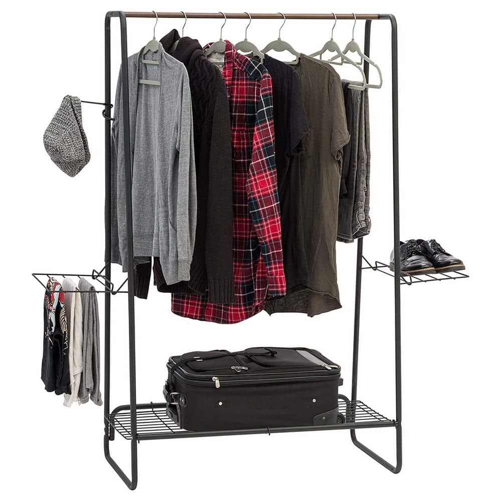 FUFU&GAGA Black and Brown Freestanding Metal Coat Rack Clothes Rack Closet  Organizer with Hanging Rods and Open Shelf, Drawers KF020382-02 - The Home  Depot