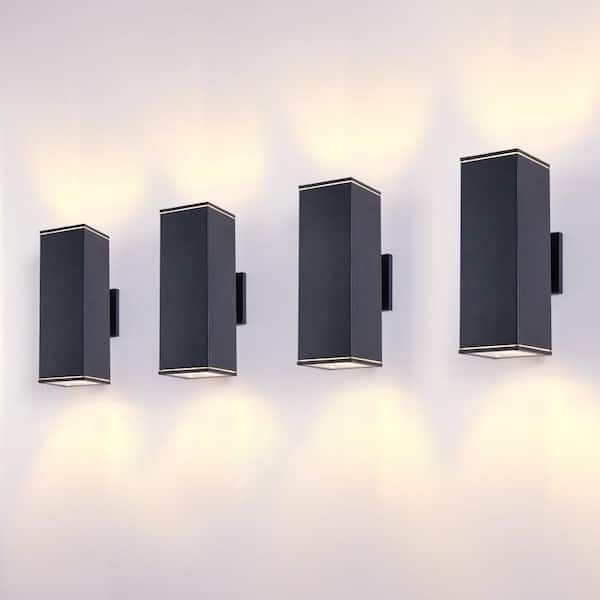 11 in. Black Outdoor Wall Sconce 4-Pack, 2-Light with Waterproof Aluminum Construction for Porch, Patio and Garage