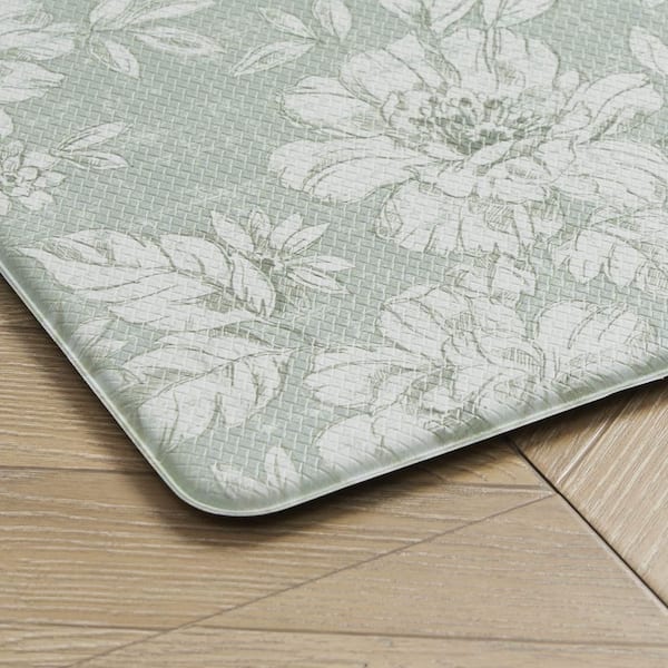 Green Iris Floral 17.5 in. x 48 in. /17.5 in. x 28 in. Anti-Fatigue Wellness Mat