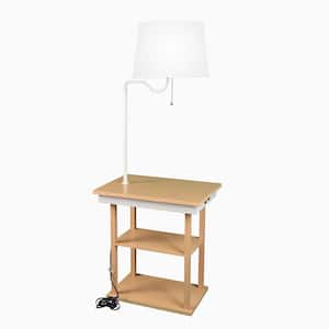 56 in. Natural Wood Shelf Lamp with USB+USBC