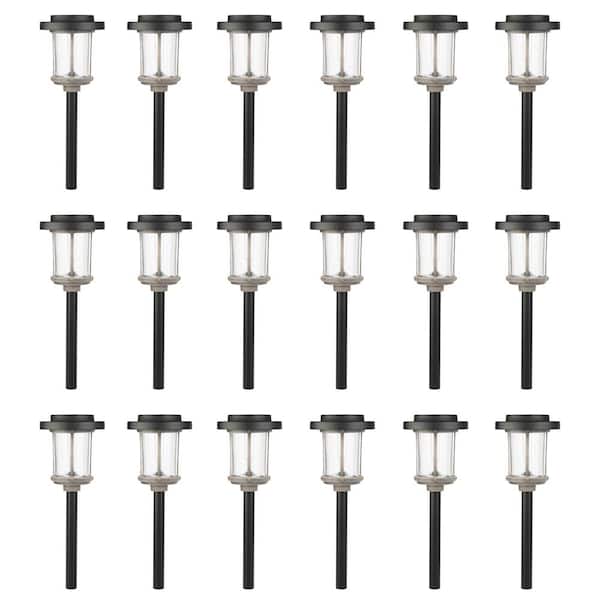 Hampton Bay 20 Lumens Solar 2-Tone Black and Gray Diecast LED Landscape Path Light with Seedy Glass and Vintage Bulb (18-Pack)