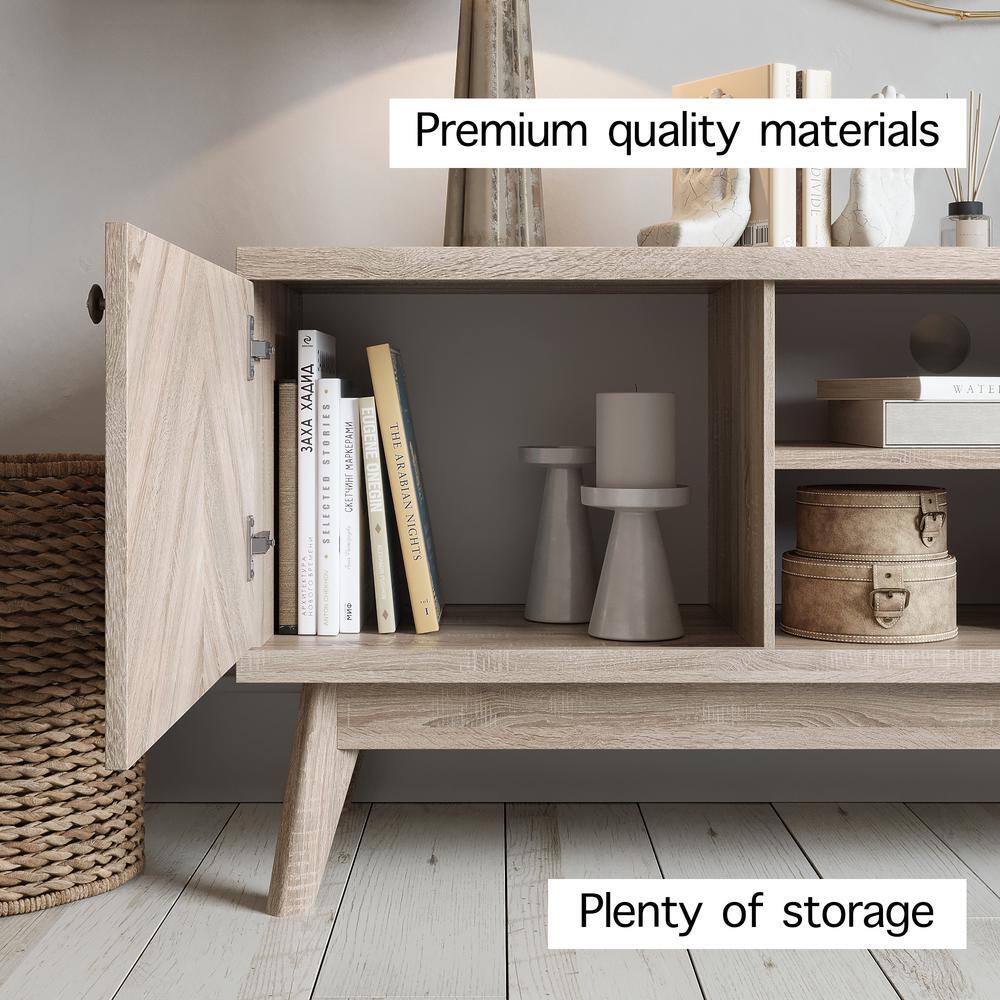 Beige 58" Herringbone MDF TV Stand with Wooden Legs