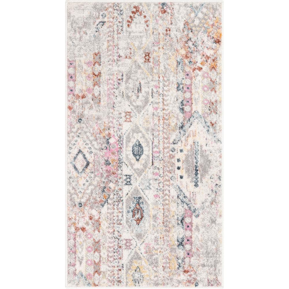 Ivory and Multicolor Synthetic Reversible Rectangular Area Rug