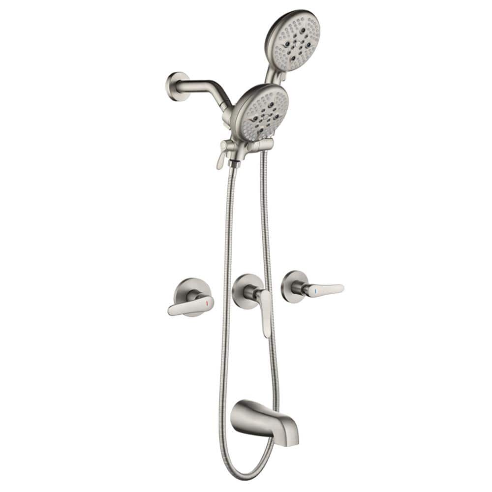 Triple Handle 5-Spray Tub and Shower Faucet 1.8 GPM with Shower Head in Bru