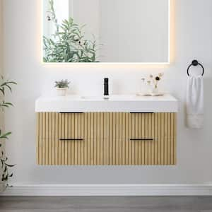 Livia 48 in. W Single Sink Floating Bath Vanity in Nature Brown with White Stone Top