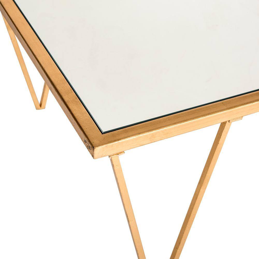 Gold and Glass Rectangular Hairpin Leg Coffee Table