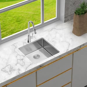 23 in. Undermount Single Bowl 16 Gauge Brushed Nickel Stainless Steel Kitchen Sink with Bottom Grids