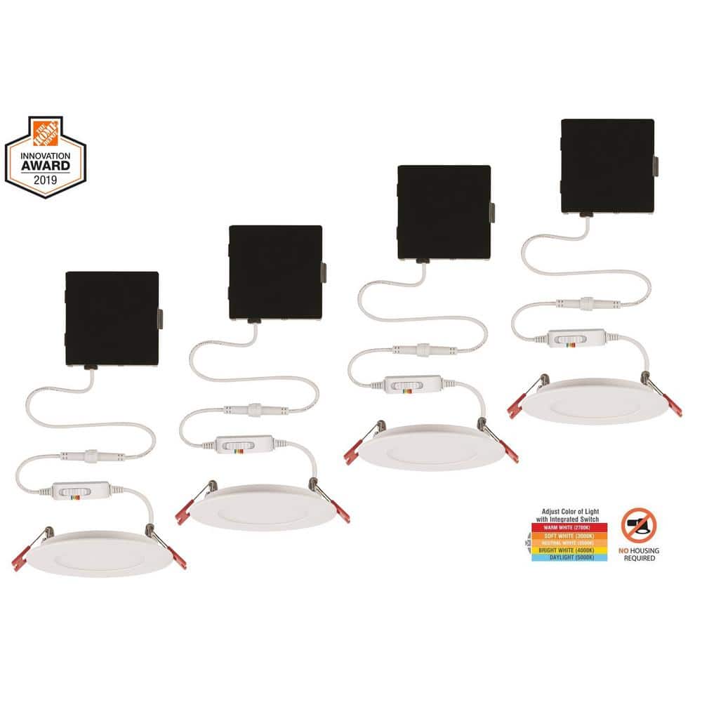 Ultra Slim 4 in. Color Selectable New Construction and Remodel Canless Recessed Integrated LED Kit (4-Pack)