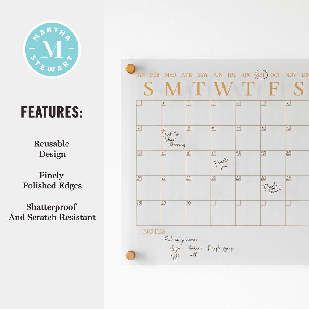 Clear Gold Acrylic Monthly Wall Calendar with Dry Erase Marker