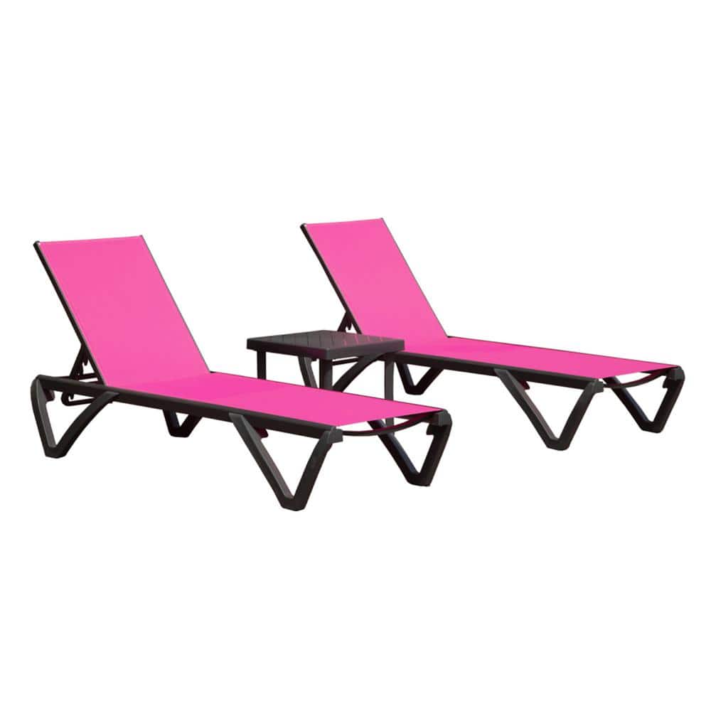3-Piece Outdoor Patio Lounge Set, Adjustable Backrest Steel Sun Lounger wit