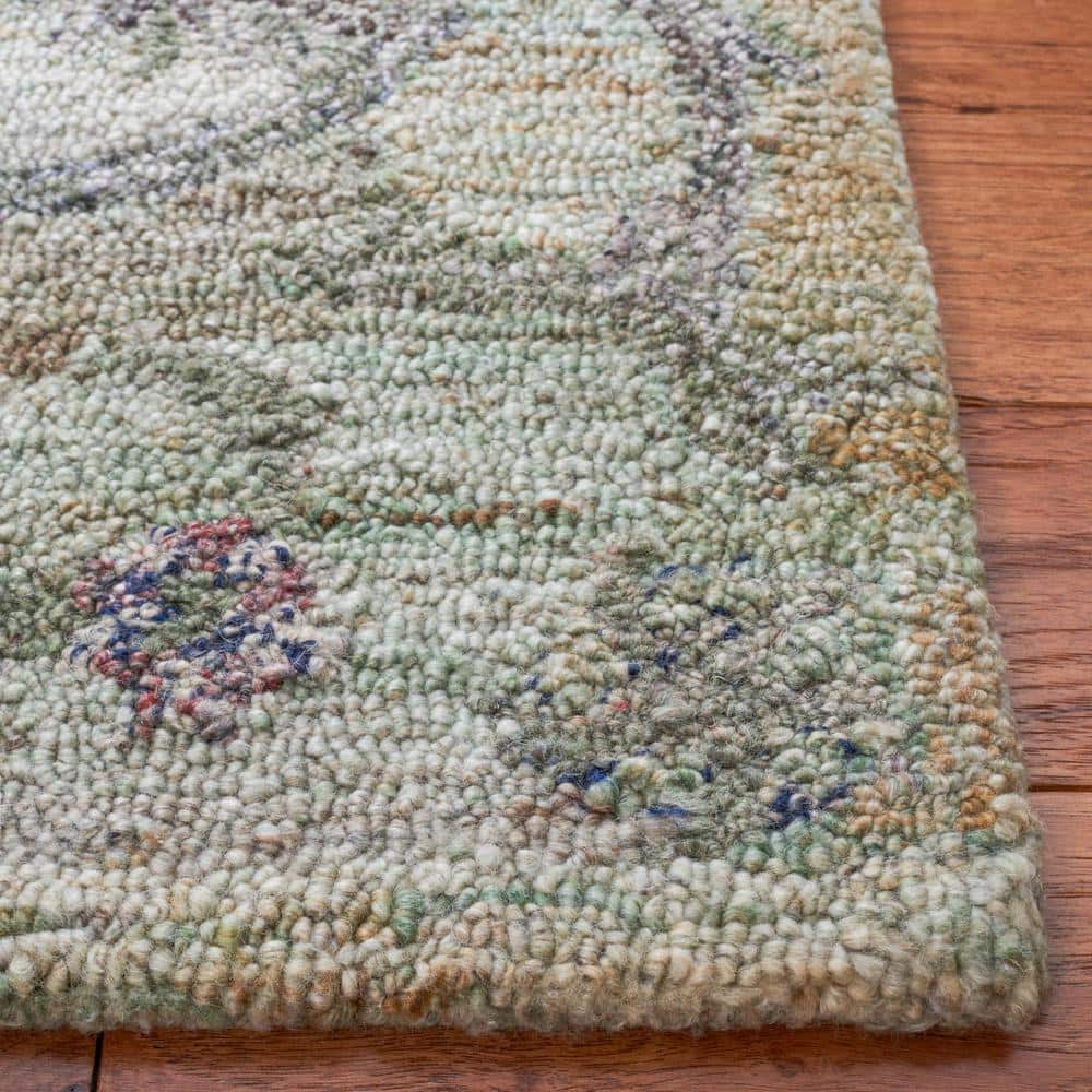 Hand-Tufted Sage and Beige Floral Wool Runner Rug
