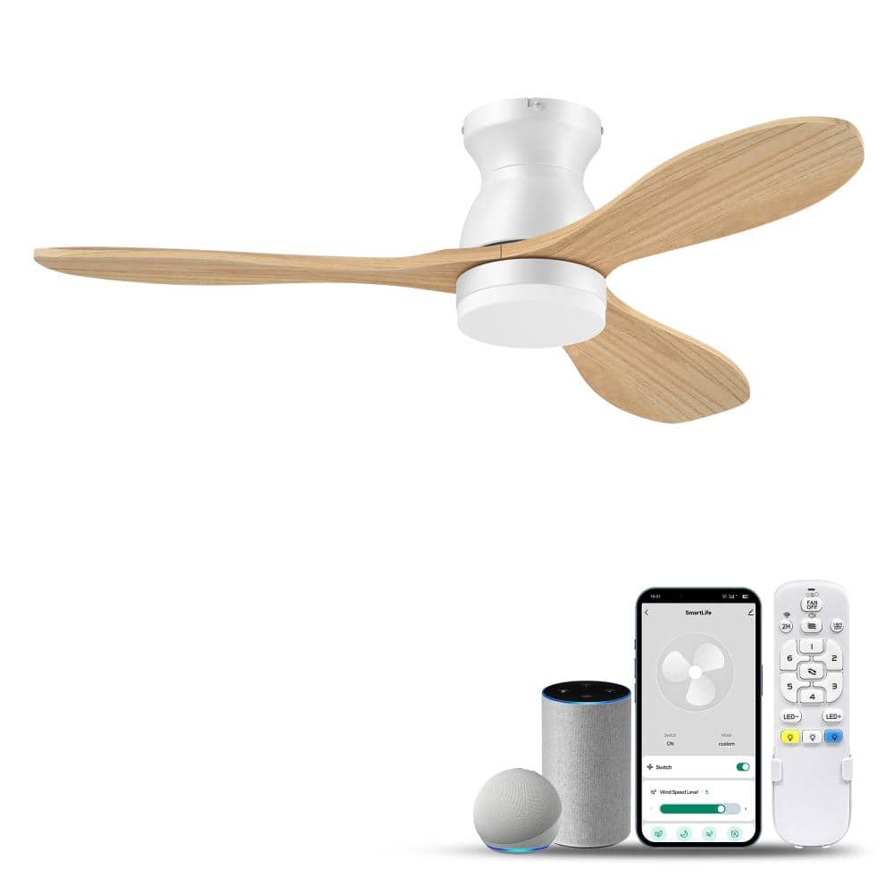 42 in. Noiseless White Multi Control Brown Blades Flush Mount Standard Ceiling Fan with 3 Color Temperatures Light price history on PriceWatchPro