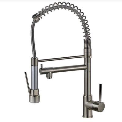Double-Handle Pull-Down Sprayer Kitchen Faucet in Brushed Brass