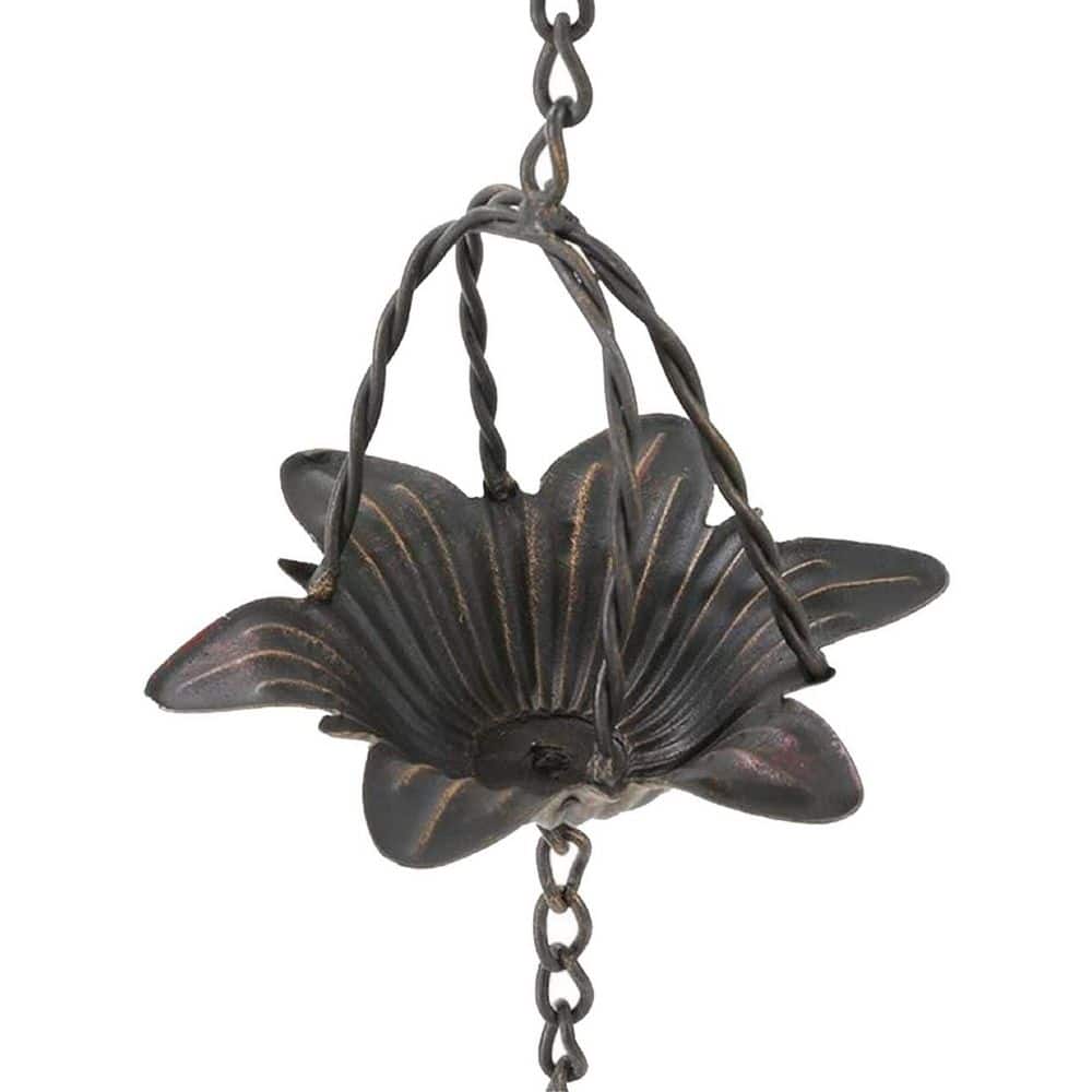 Lily Flower Style 6.5 ft. Bronze Metal Rain Chain for Gutters with Scalloped Edges and Wide Mouth Cups price history on PriceWatchPro