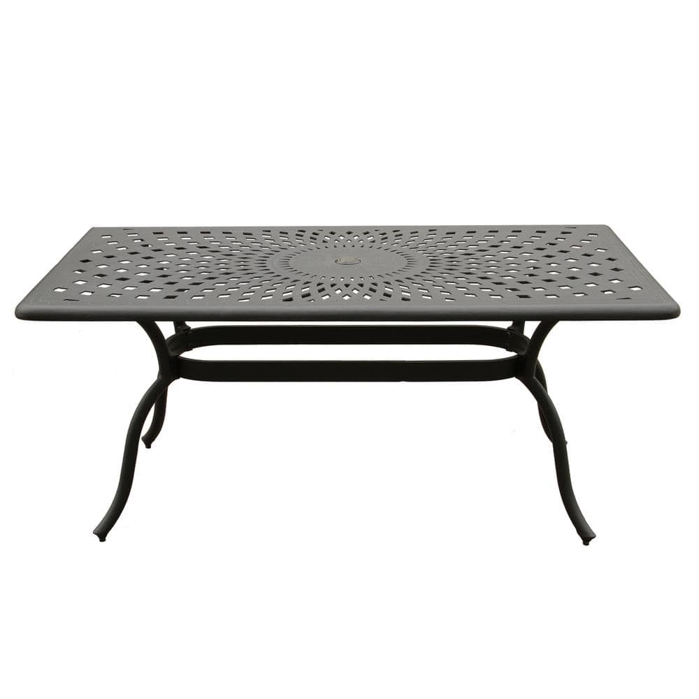 67" Black Aluminum 6-Person Outdoor Dining Set with Mesh Chairs