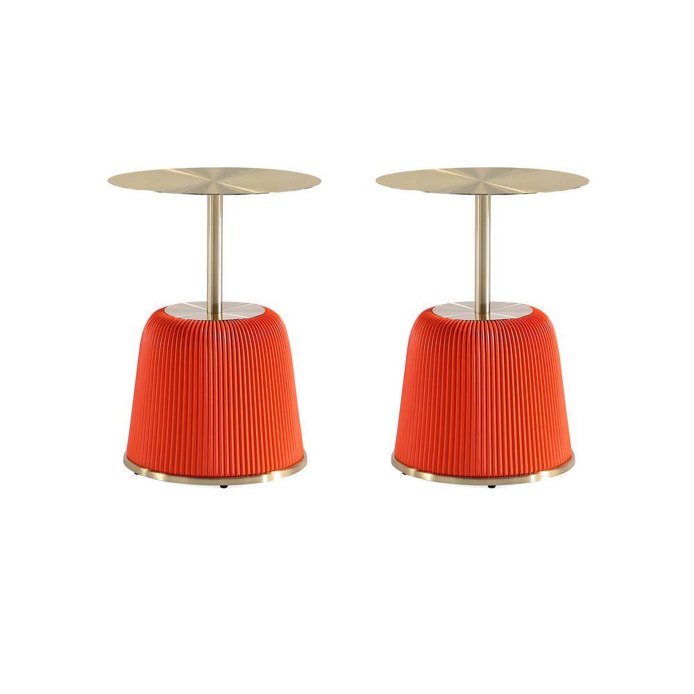 Anderson Orange and Gold Metal Round Accent Tables, Set of 2
